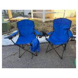 Blue Folding Camping Chairs - Cup Holder Armrests, Pair