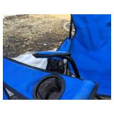 Blue Folding Camping Chairs - Cup Holder Armrests, Pair