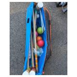 Brick Pavers & Croquet Bocce Set - Red/Gray Concrete Blocks with Mallets & Balls