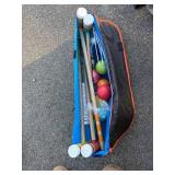 Brick Pavers & Croquet Bocce Set - Red/Gray Concrete Blocks with Mallets & Balls