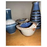 Blue & White Ceramic Vase & Shell-Edge Bowls Set - Handmade in Minnesota (6-Piece)