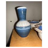 Blue & White Ceramic Vase & Shell-Edge Bowls Set - Handmade in Minnesota (6-Piece)