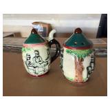 Decorative Ceramic Lidded Jugs with Scenic Relief (Lot of 2)