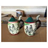 Decorative Ceramic Lidded Jugs with Scenic Relief (Lot of 2)