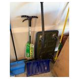 Blue Snow Shovel & Assorted Yard Tools - Brooms & Planter Tools