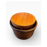 Vintage Round Wooden Bucket with Lid - Rustic Farmhouse Decor