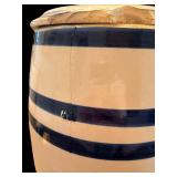 Ceramic Barrel Beverage Dispenser - Blue Stripes & Crown Emblem