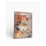 Vintage Framed Print - People at Table Interior Scene, Wood Frame