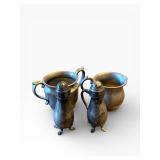 Pewter Salt & Pepper Shaker Set with Creamers on Beaded Tray - Vintage