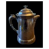 Tankard - Antique Silver-Plate Coffee Pot with Lid & Ornate Handles