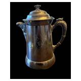 Tankard - Antique Silver-Plate Coffee Pot with Lid & Ornate Handles