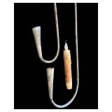 Vintage Metal Candle Holder with Dual Curved Arms & Included Candle