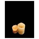 Candlestick Centerpiece - Metal Candlestick with Lace Ribbon & Berry Garland, Ivory Pillar Candles