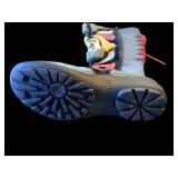 Think! Patchwork Tall Boot - Blue Leather With Multicolor Panels, Side Zip