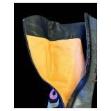 Think! Patchwork Tall Boot - Blue Leather With Multicolor Panels, Side Zip