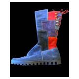 Think! Patchwork Suede Boots - Blue/Red Multi-Color, Fur-Lined, EU 37