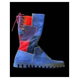 Think! Patchwork Suede Boots - Blue/Red Multi-Color, Fur-Lined, EU 37