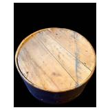 Antique Round Wooden Barrel Box with Lid - 16in Diameter Storage Container