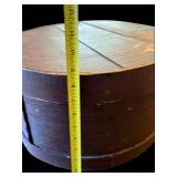 Antique Round Wooden Barrel Box with Lid - 16in Diameter Storage Container