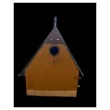 Handmade Wooden Birdhouse Cottage Style - Yellow/Blue Painted Folk Art