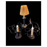 Three-Candle Lamps - Orange Pleated Shade Vintage Lighting