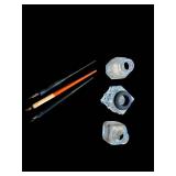 Ink Bottles - Glass Inkwells with Stoppers & Nibs (Lot of 3)