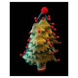 Felt Christmas Tree Ornament - Green & Gold Layers with Red Pom-Poms