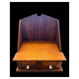 Vintage Oak Wall Shelf With Two Drawers And White Ceramic Knobs