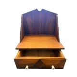 Vintage Oak Wall Shelf With Two Drawers And White Ceramic Knobs