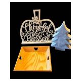 Wooden Pumpkin Sign - Charmed & Blessed, Heart Tray & Blue Tree Decor Set