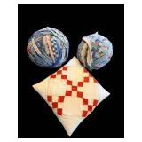 Patchwork Quilt Throw Pillow & Denim Rag Balls
