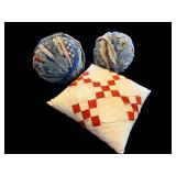 Patchwork Quilt Throw Pillow & Denim Rag Balls