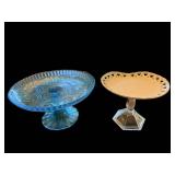 Blue Glass Pedestal Cake Stands (Lot of 2)