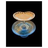 Blue Glass Pedestal Cake Stands (Lot of 2)