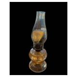 Vintage Oil Lamp with Amber Glass Reservoir & Hurricane Chimney