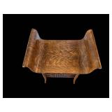 Antique Oak Bench- Curved Saddle Seat, Turned Legs, 23 x 15 in