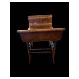 Antique Oak Bench- Curved Saddle Seat, Turned Legs, 23 x 15 in