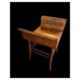 Antique Oak Bench- Curved Saddle Seat, Turned Legs, 23 x 15 in