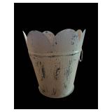 12x11 Metal Bucket Planter - Scalloped Rim, Distressed White