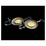 Pair of Vintage Round Metal Candle Holder Discs with Ribbed Edge & Hanging Ring
