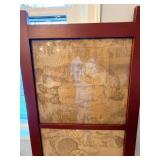 Large Framed Wall Art  53 in H x 25 in W - Beige fabric with pastoral imagery