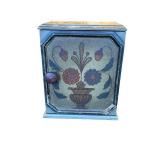 Blue Painted Floral Front Cabinet - Small Decorative Wooden Storage 10x8x7