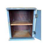 Blue Painted Floral Front Cabinet - Small Decorative Wooden Storage 10x8x7