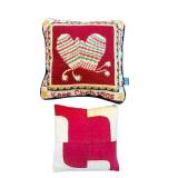 Decorative Pillows - Christmas Heart Cushion & Patchwork Square Pillow (Lot of 2) & Braided Mat