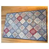 Snowflake Patchwork Rug 61x37 - Diamond Grid in Red/Blue/Ivory