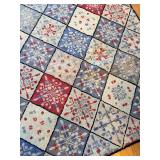 Snowflake Patchwork Rug 61x37 - Diamond Grid in Red/Blue/Ivory