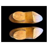 Pair of Vintage Carved Wooden Clogs With Geometric Inlays - Inscribed 1914