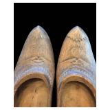 Pair of Vintage Carved Wooden Clogs With Geometric Inlays - Inscribed 1914