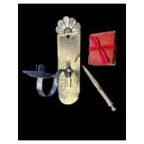 Antique Letter Opener, Wall Sconce & Tied Books (Lot of 3)