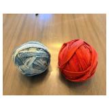 Denim Rag Yarn Balls - Blue Denim & Red Fabric (Lot of 2)